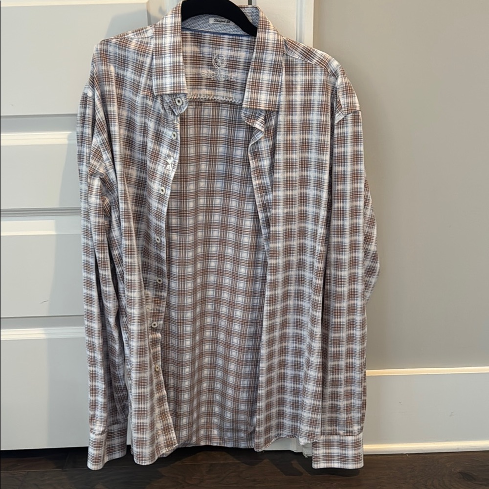 Bugatchi Checkered Shirt in Brown and White